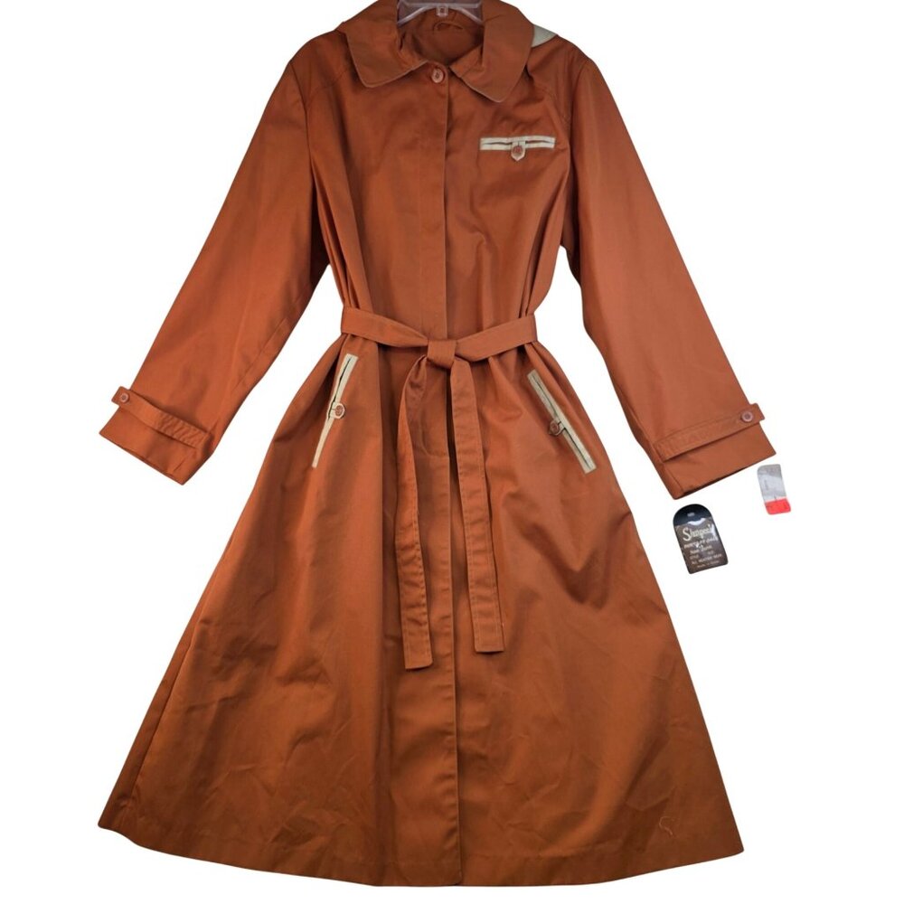Vintage 70s Sharpee Trench Coat 18 Orange Deadstock Hooded Outdoor Streetwear